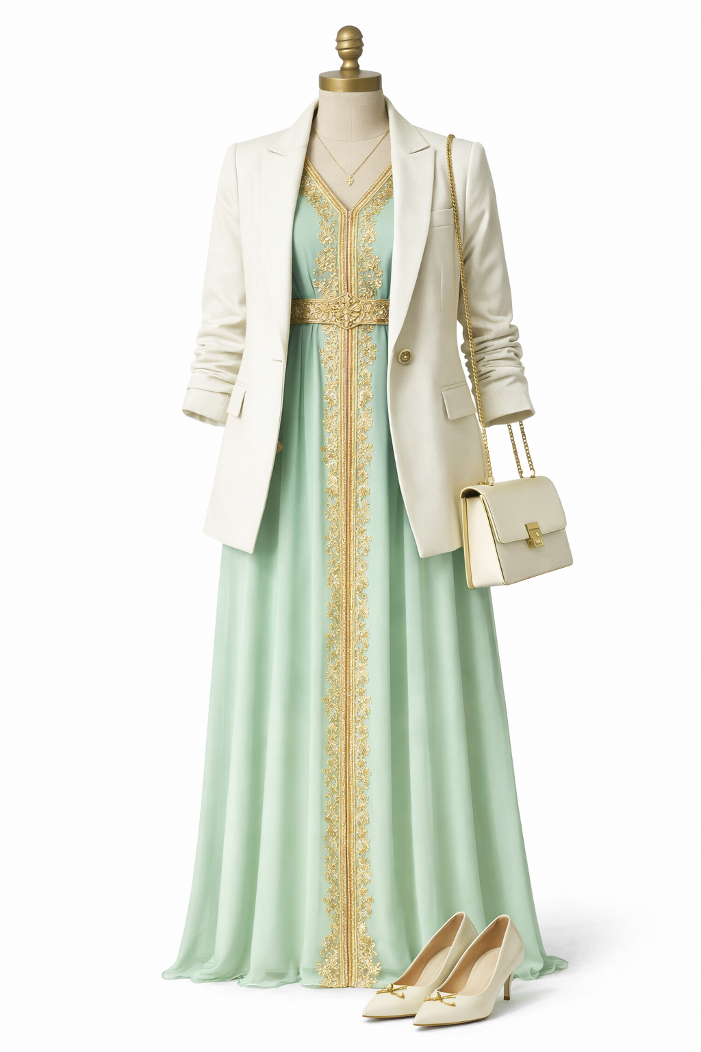 lente-outfit3 basic blazer en pumps op een kaftan